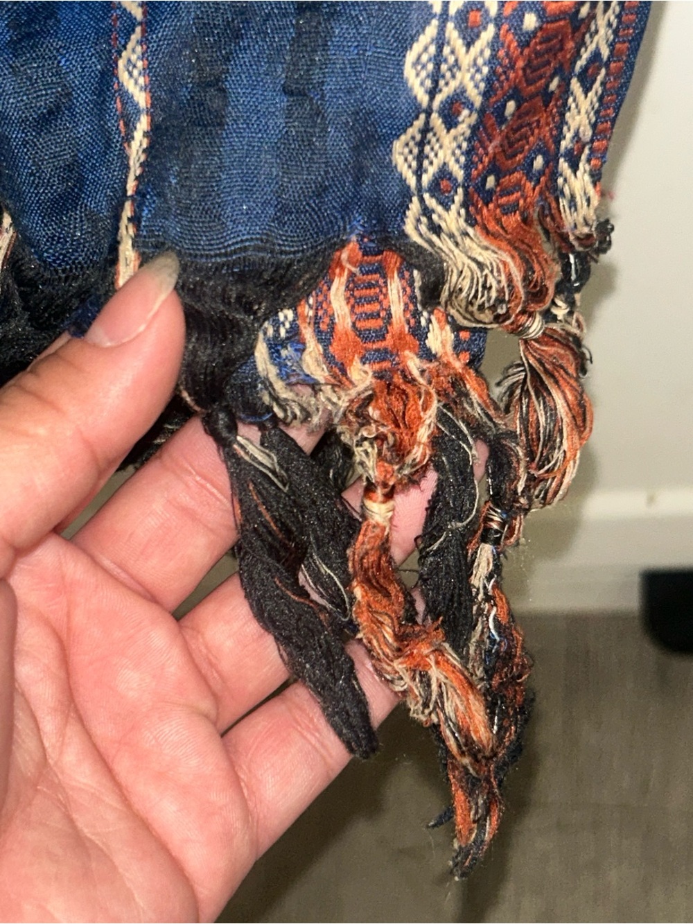 Handwoven Decorative Scarf in Blue, Orange & Black